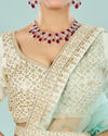 Mohey Women Ethereal Cream Art Silk Semi Bridal Lehenga