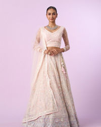 Mohey Women Elegant Cream and Pink Lehenga