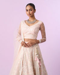 Mohey Women Elegant Cream and Pink Lehenga