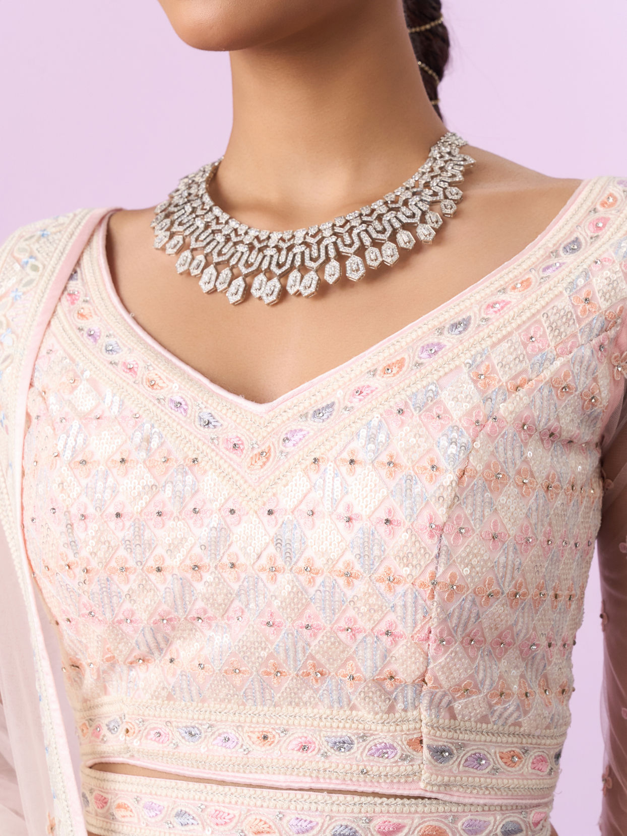 Mohey Women Elegant Cream and Pink Lehenga