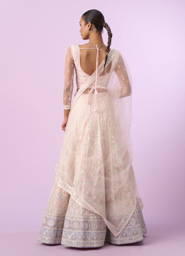 Mohey Women Elegant Cream and Pink Lehenga