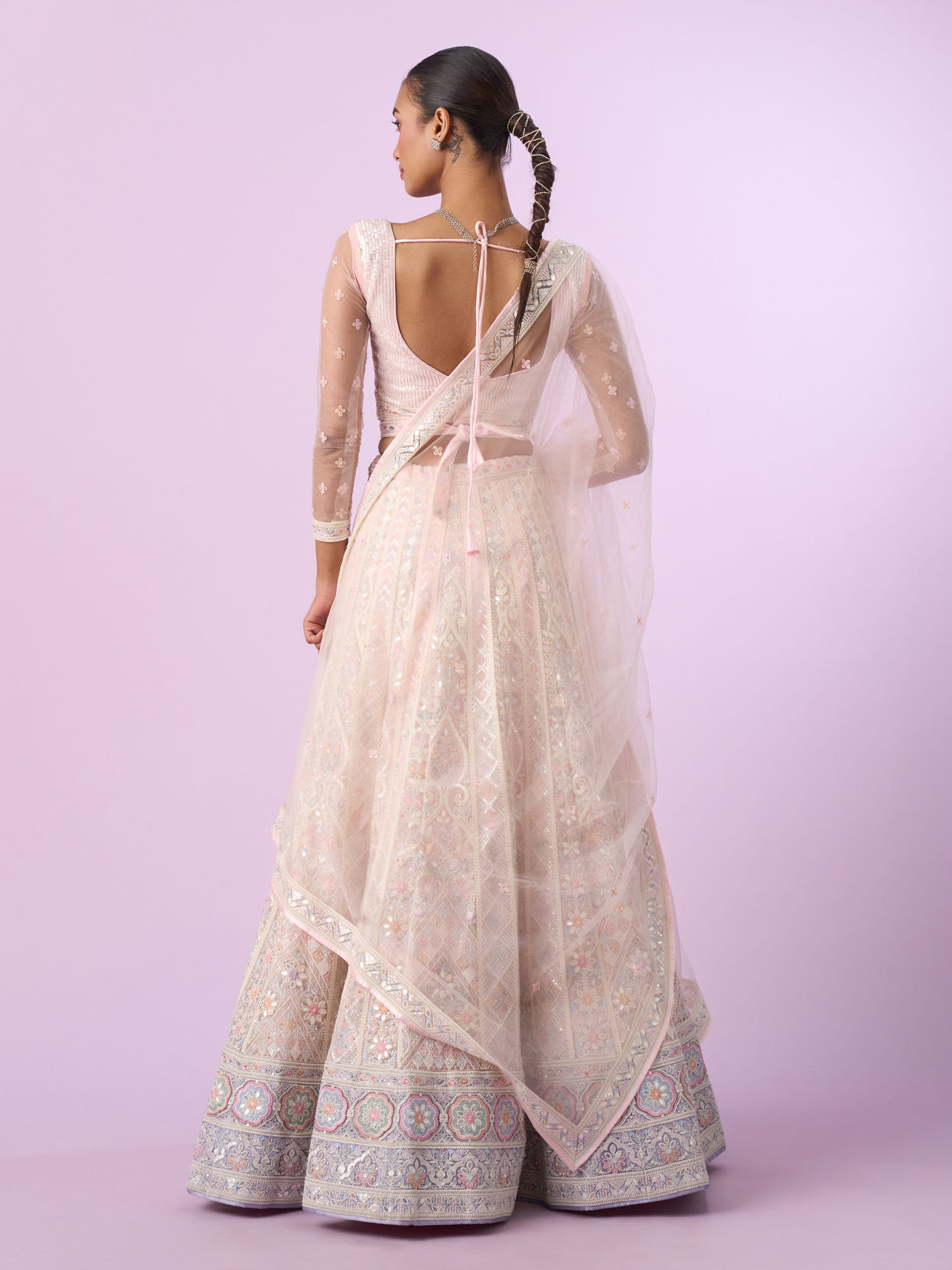 Mohey Women Elegant Cream and Pink Lehenga