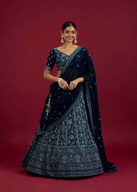 Mohey Women Blue Georgette Lehenga