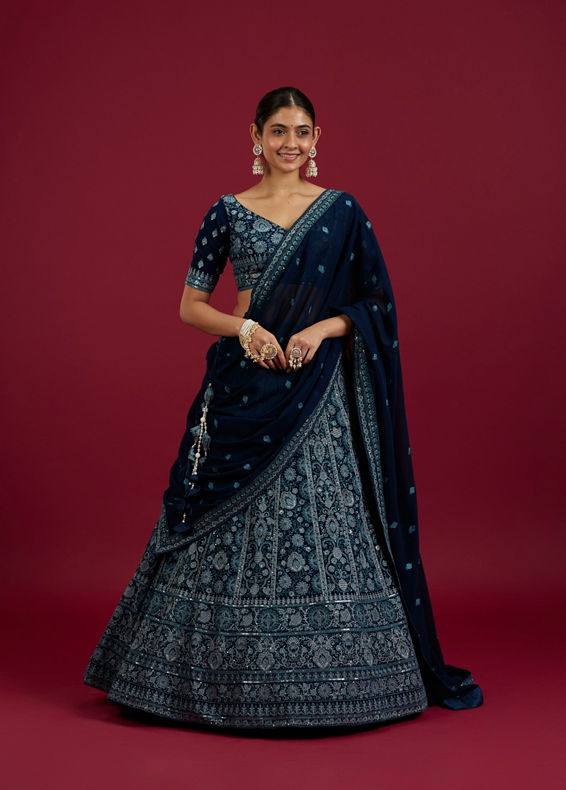 Mohey Women Blue Georgette Lehenga