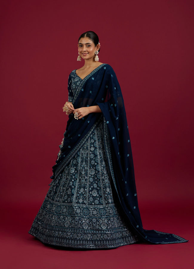 Mohey Women Blue Georgette Lehenga