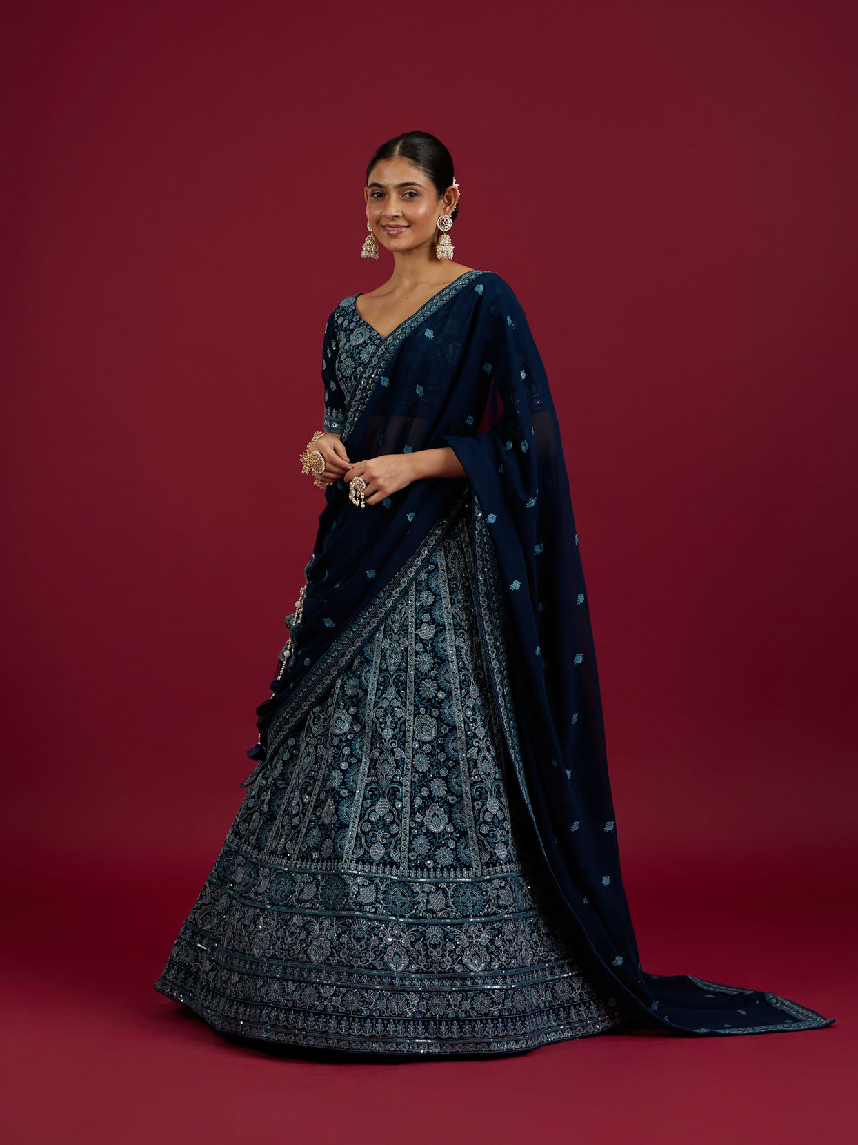 Mohey Women Blue Georgette Lehenga