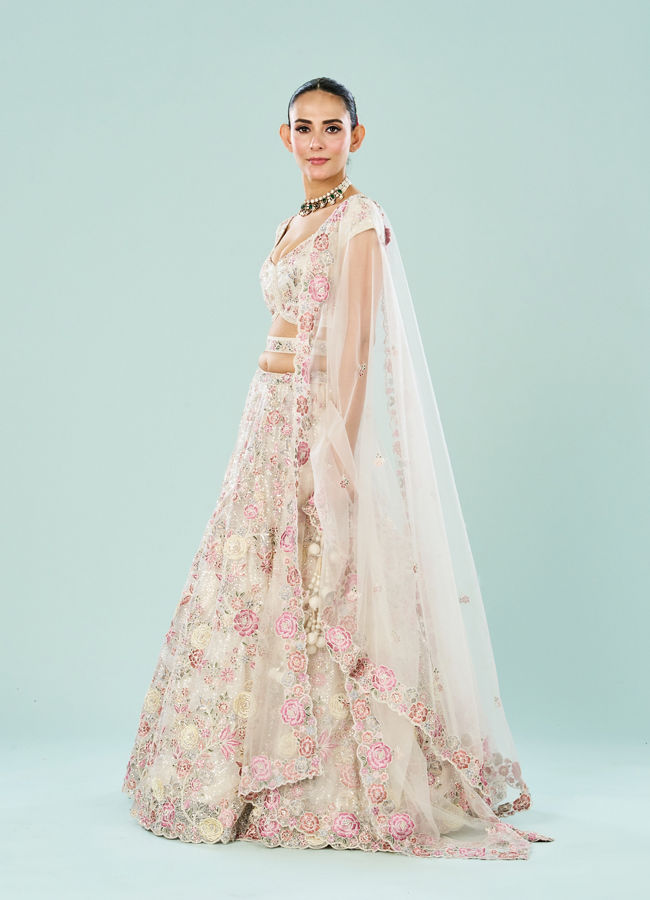 Mohey Women Creamy Dream Enchantress Semi Bridal Lehenga