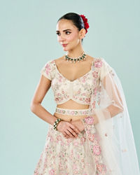 Mohey Women Creamy Dream Enchantress Semi Bridal Lehenga