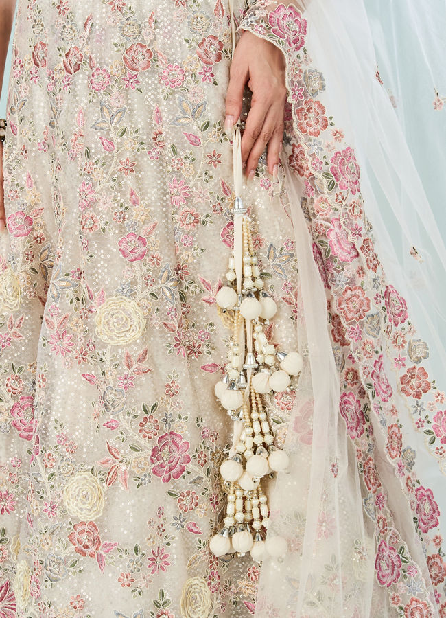 Mohey Women Creamy Dream Enchantress Semi Bridal Lehenga