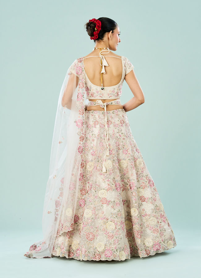 Mohey Women Creamy Dream Enchantress Semi Bridal Lehenga