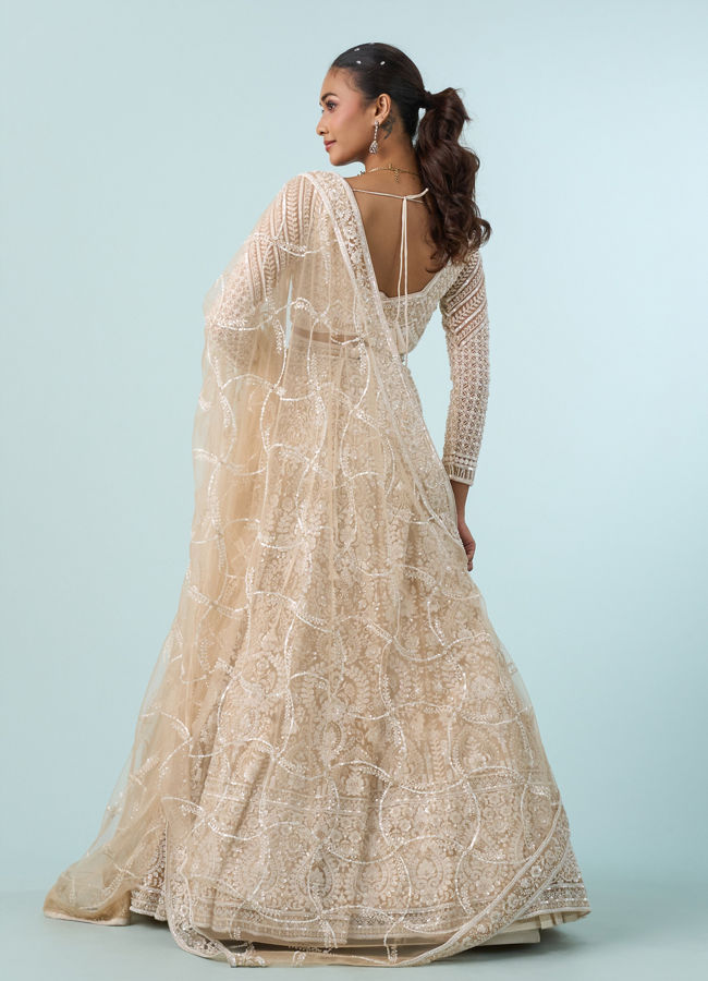 Mohey Women Exquisite Cream Net Bridal Lehenga