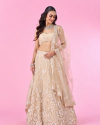 Mohey Women Cream Splendour Net Lehenga