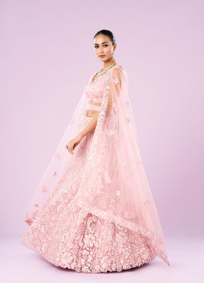 Mohey Women Pink Net Ensemble Lehenga