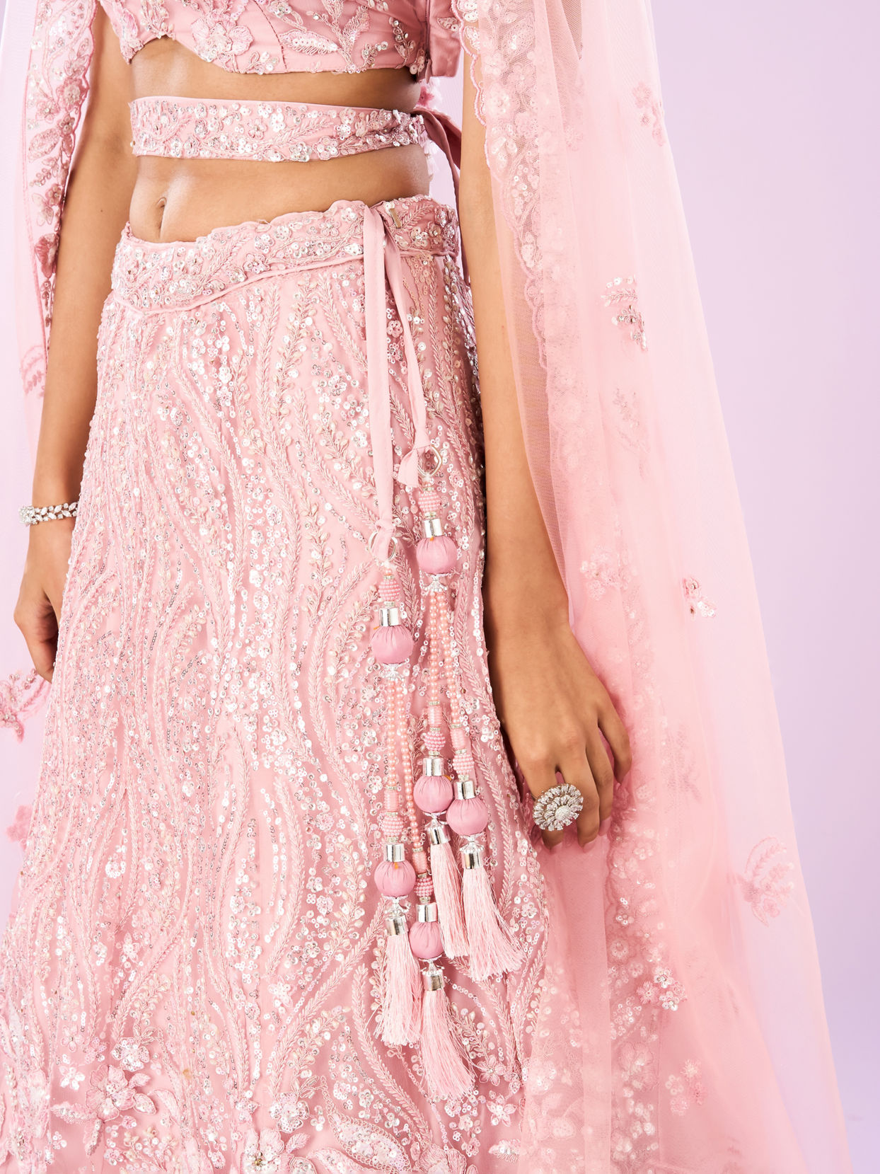 Mohey Women Pink Net Ensemble Lehenga