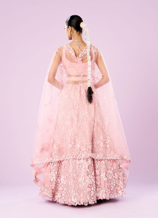 Mohey Women Pink Net Ensemble Lehenga