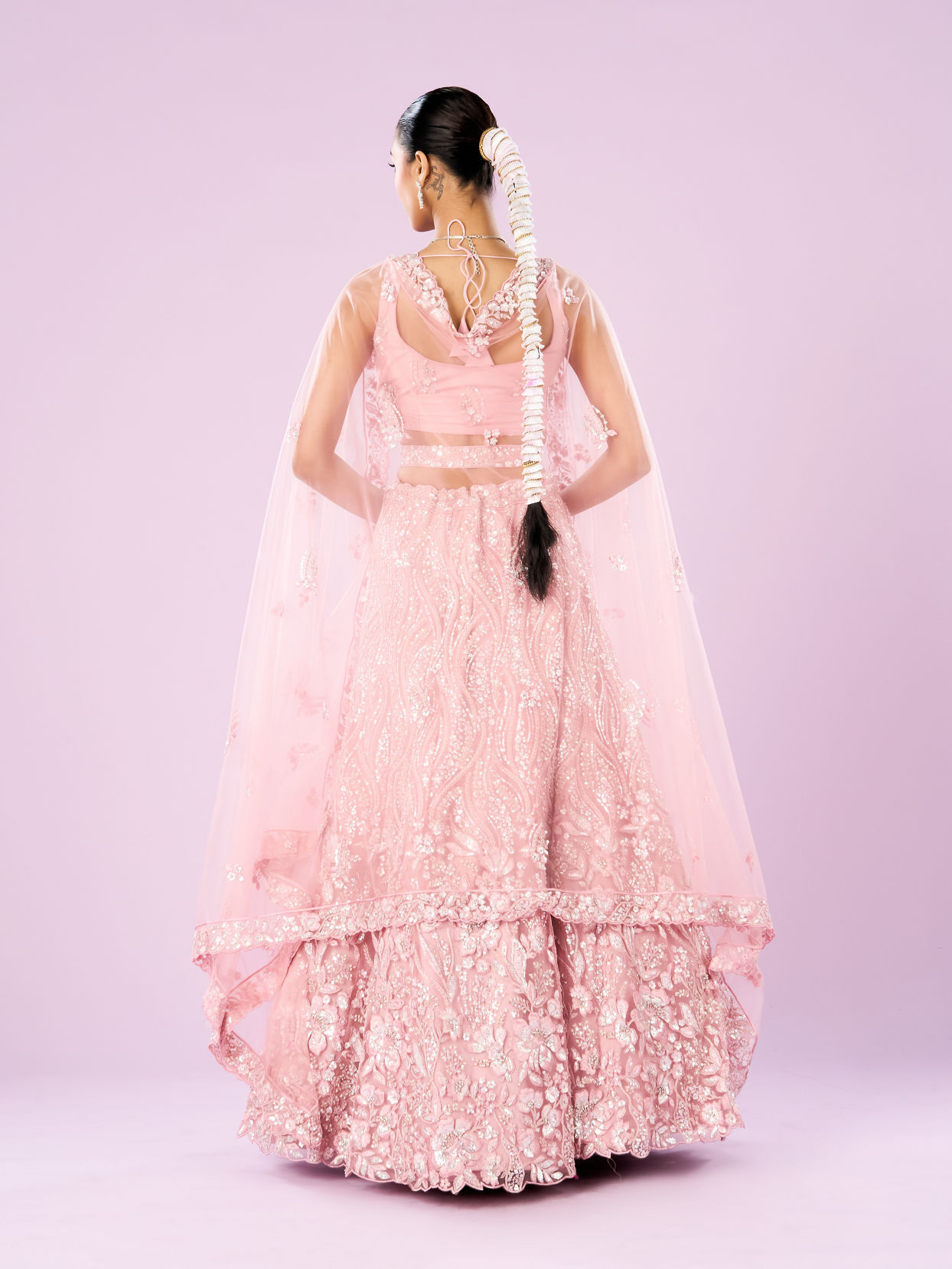 Mohey Women Pink Net Ensemble Lehenga