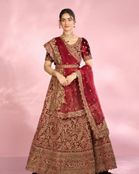 Mohey Women Maroon Extravagance Bridal Lehenga