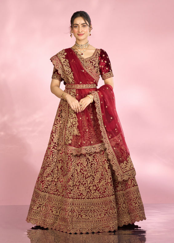 Mohey Women Maroon Extravagance Bridal Lehenga