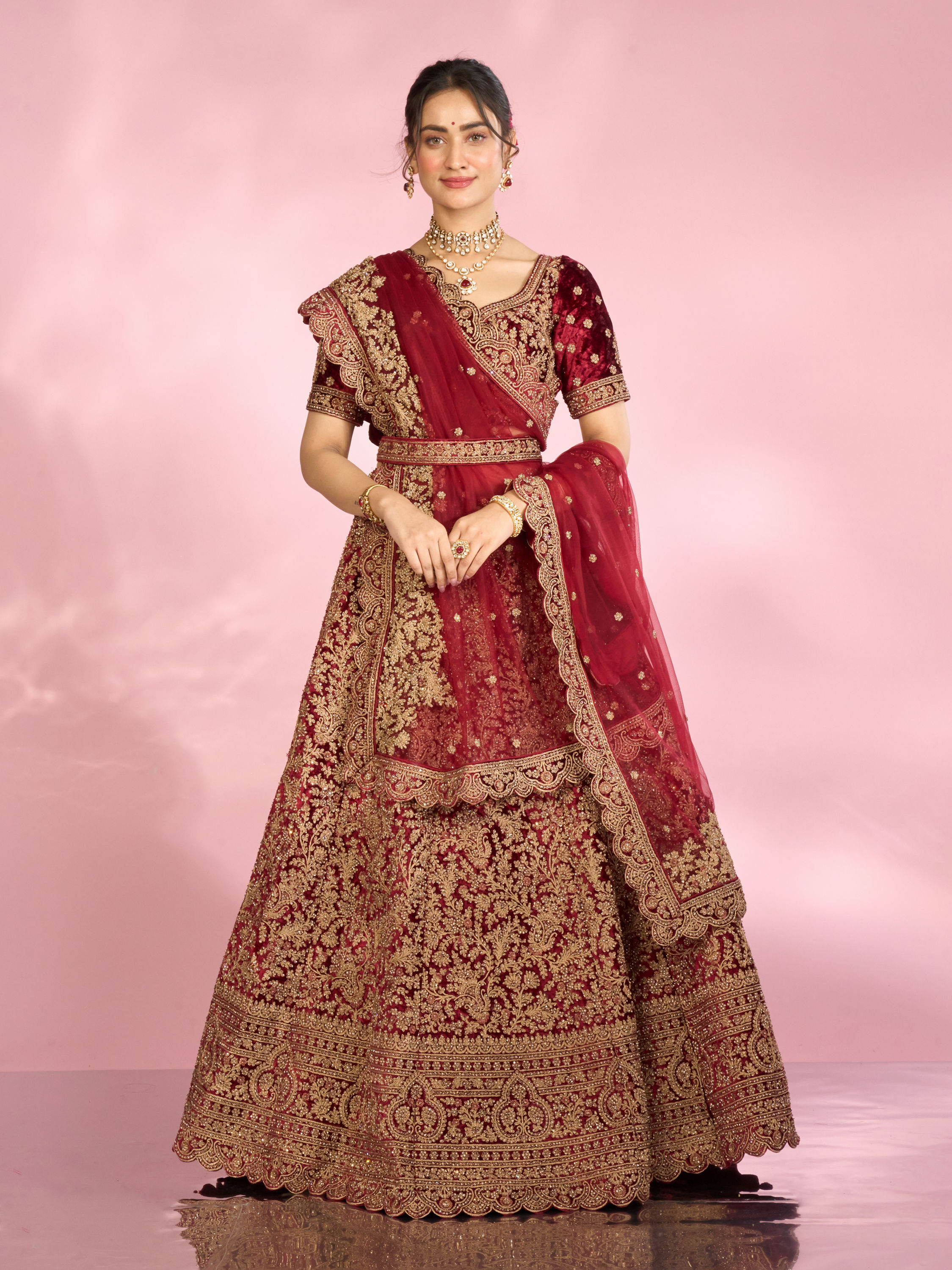Mohey Women Maroon Extravagance Bridal Lehenga