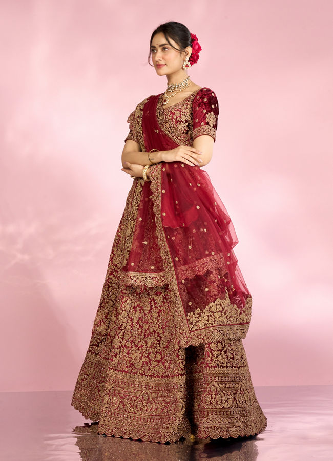 Mohey Women Maroon Extravagance Bridal Lehenga