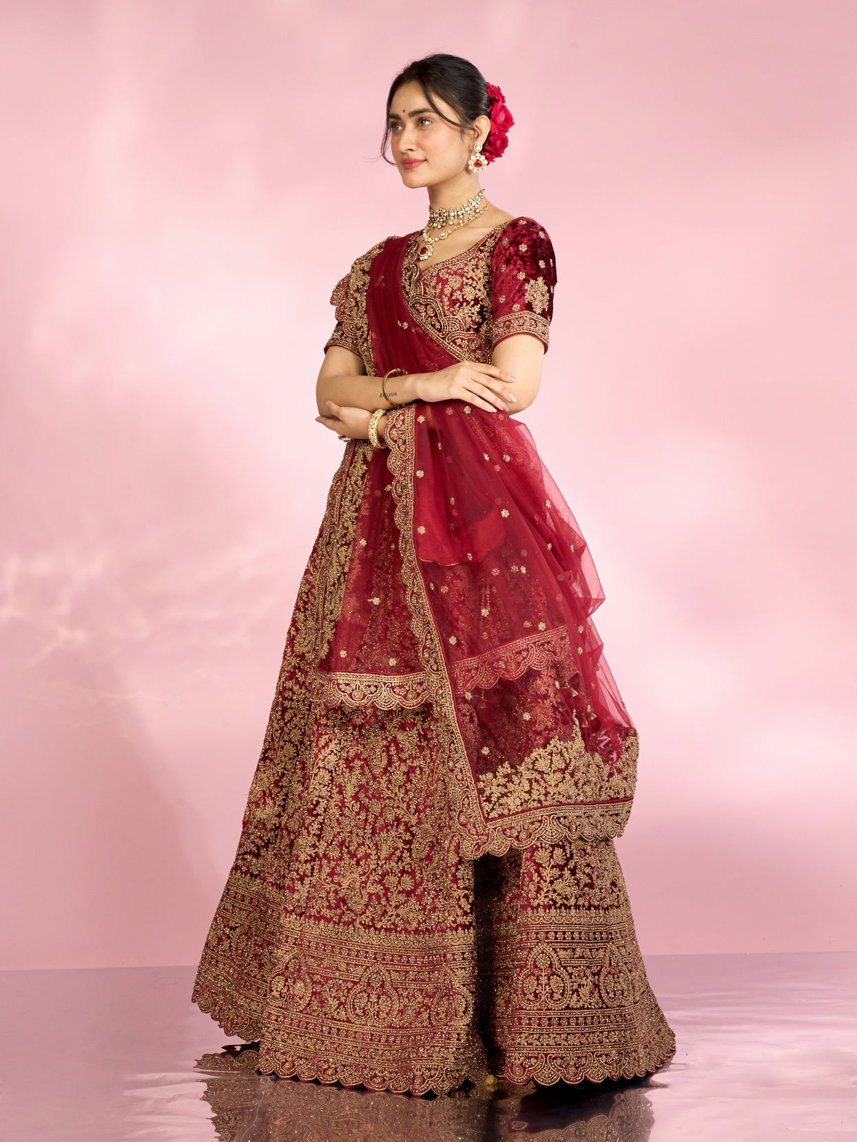 Mohey Women Maroon Extravagance Bridal Lehenga