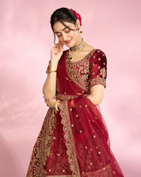 Mohey Women Maroon Extravagance Bridal Lehenga