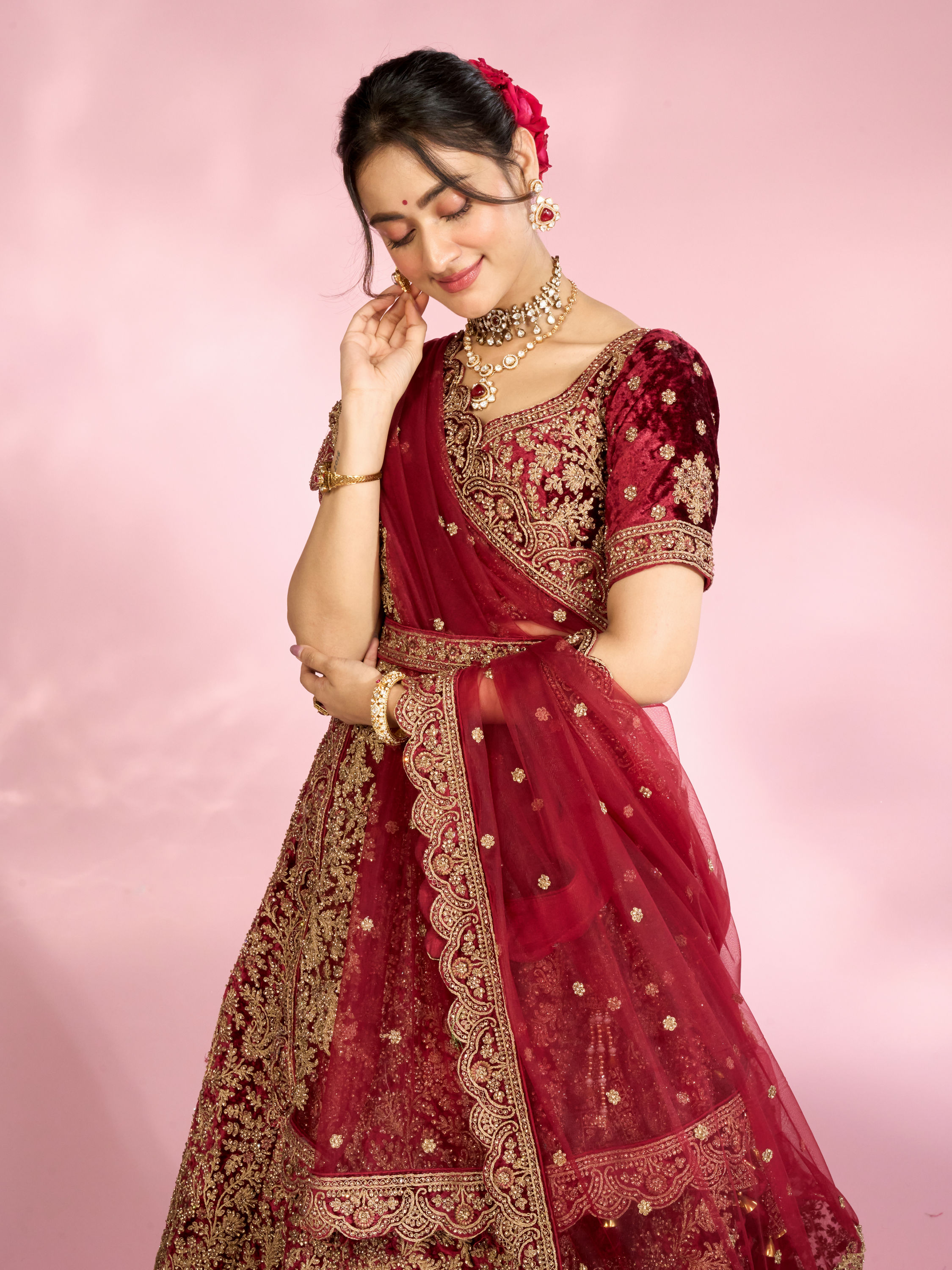 Mohey Women Maroon Extravagance Bridal Lehenga