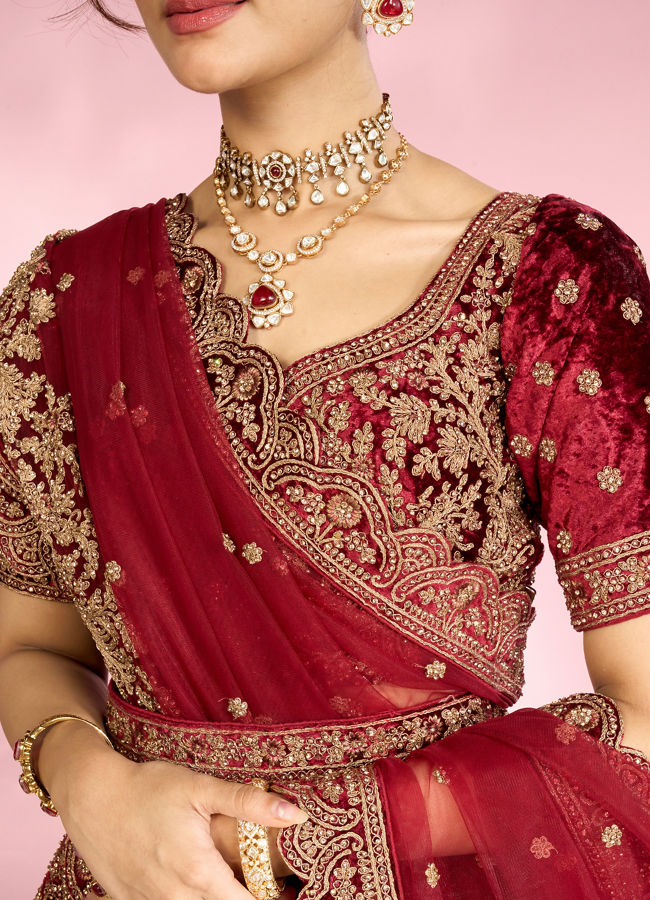 Mohey Women Maroon Extravagance Bridal Lehenga