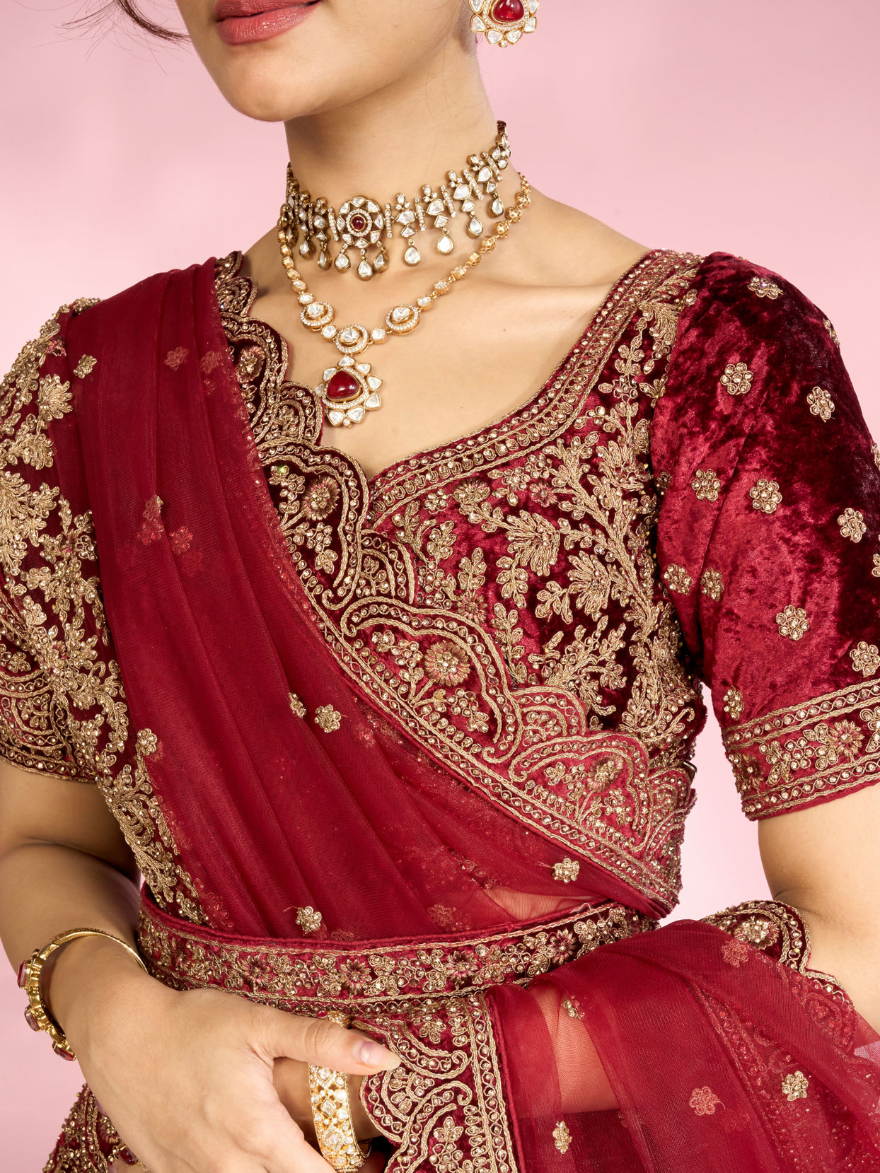 Mohey Women Maroon Extravagance Bridal Lehenga