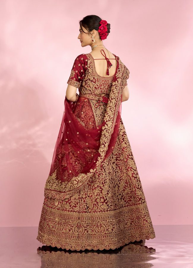 Mohey Women Maroon Extravagance Bridal Lehenga