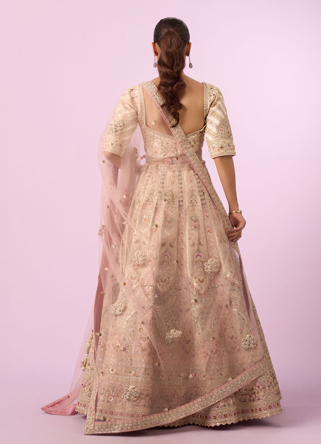 Mohey Women Enthralling Pink Cream Bridal Lehenga