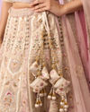 Mohey Women Enthralling Pink Cream Bridal Lehenga