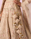 Mohey Women Cream Art Silk Bridal Lehenga with Latkan Belt