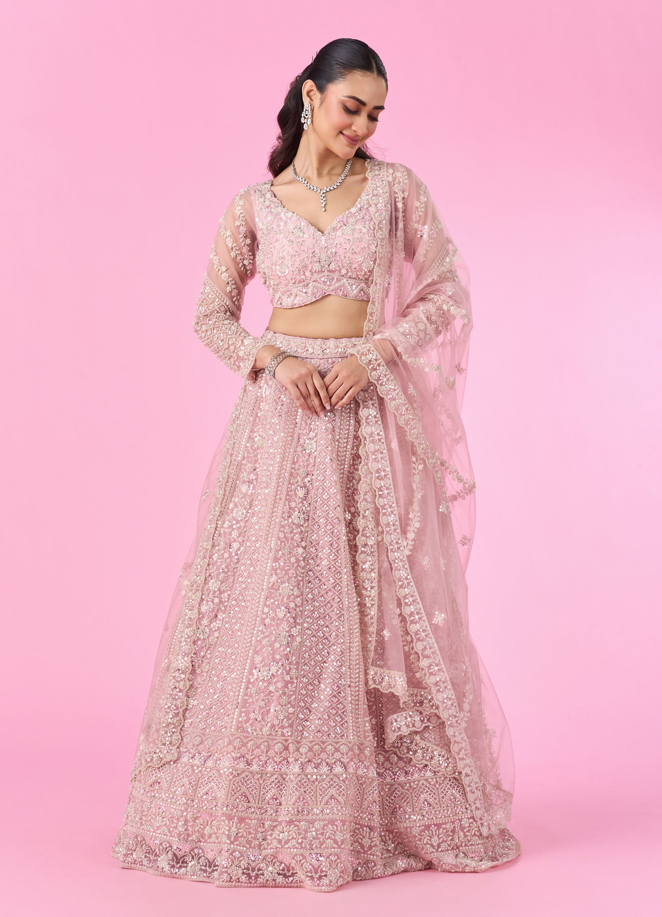 Mohey Women Radiant Pink Love Bridal Lehenga