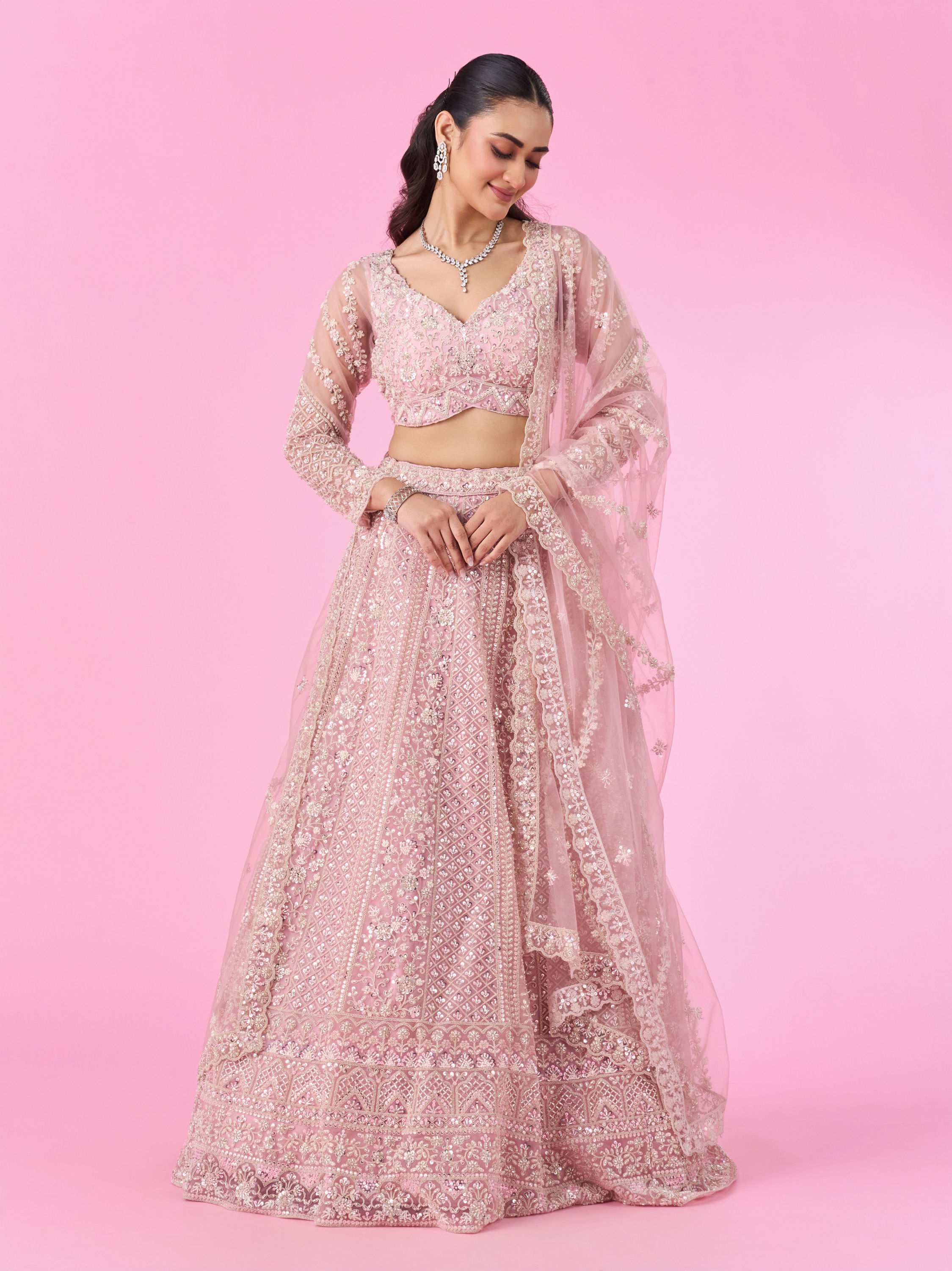 Mohey Women Radiant Pink Love Bridal Lehenga