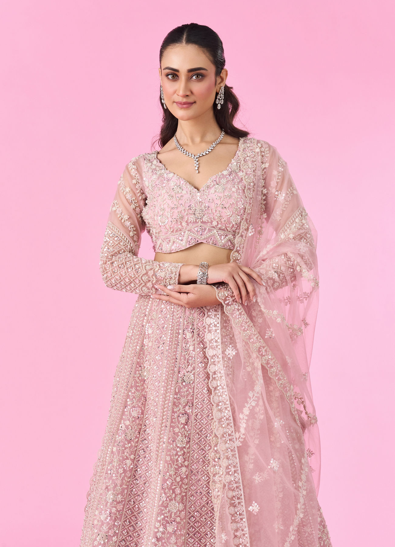 Mohey Women Radiant Pink Love Bridal Lehenga