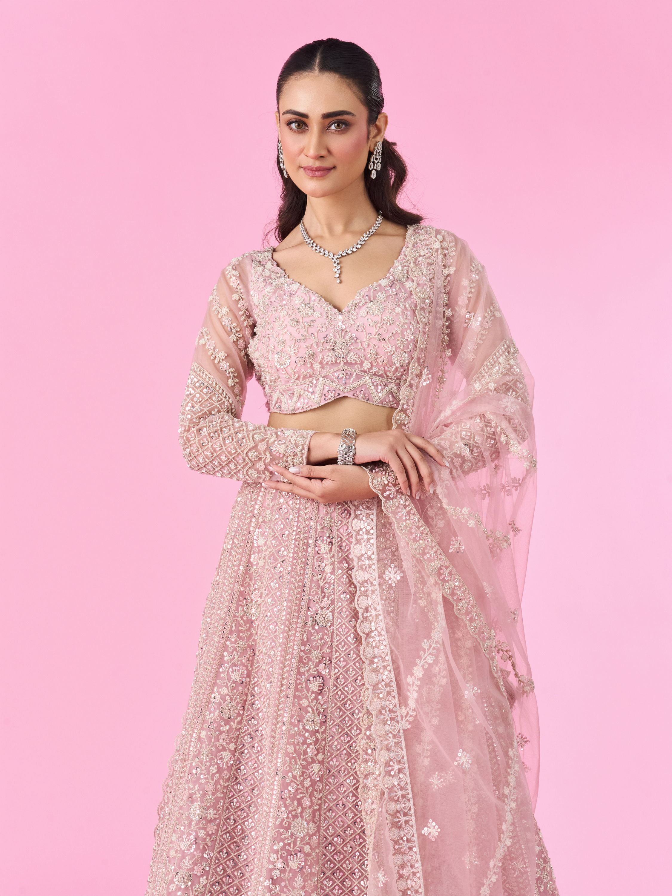 Mohey Women Radiant Pink Love Bridal Lehenga