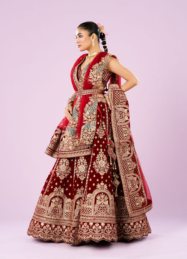 Mohey Women Royal Pink Velvet Bridal Lehenga