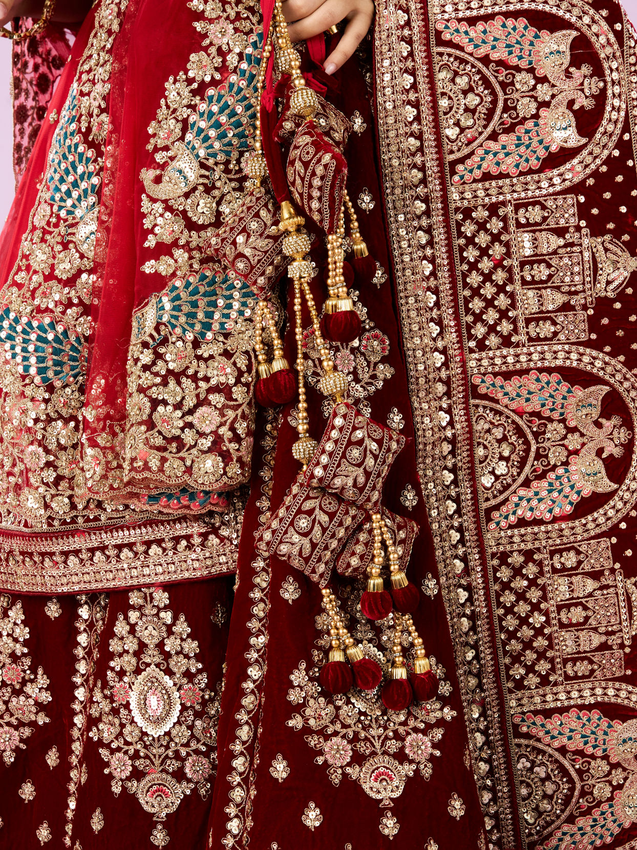 Mohey Women Royal Pink Velvet Bridal Lehenga