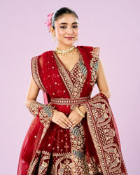 Mohey Women Royal Pink Velvet Bridal Lehenga