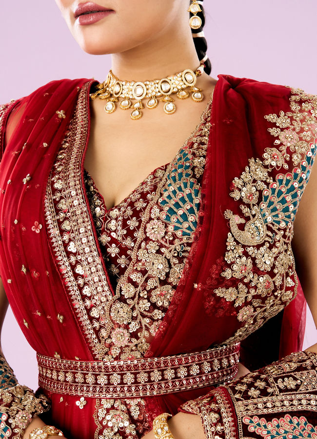 Mohey Women Royal Pink Velvet Bridal Lehenga