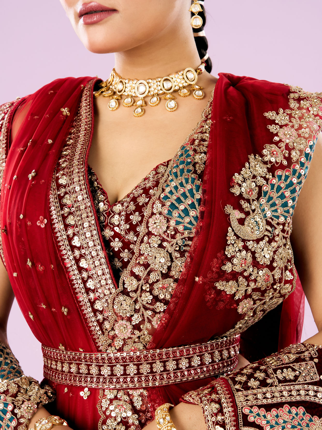 Mohey Women Royal Pink Velvet Bridal Lehenga