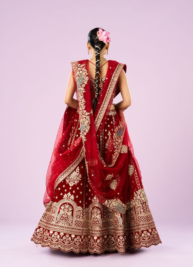 Mohey Women Royal Pink Velvet Bridal Lehenga