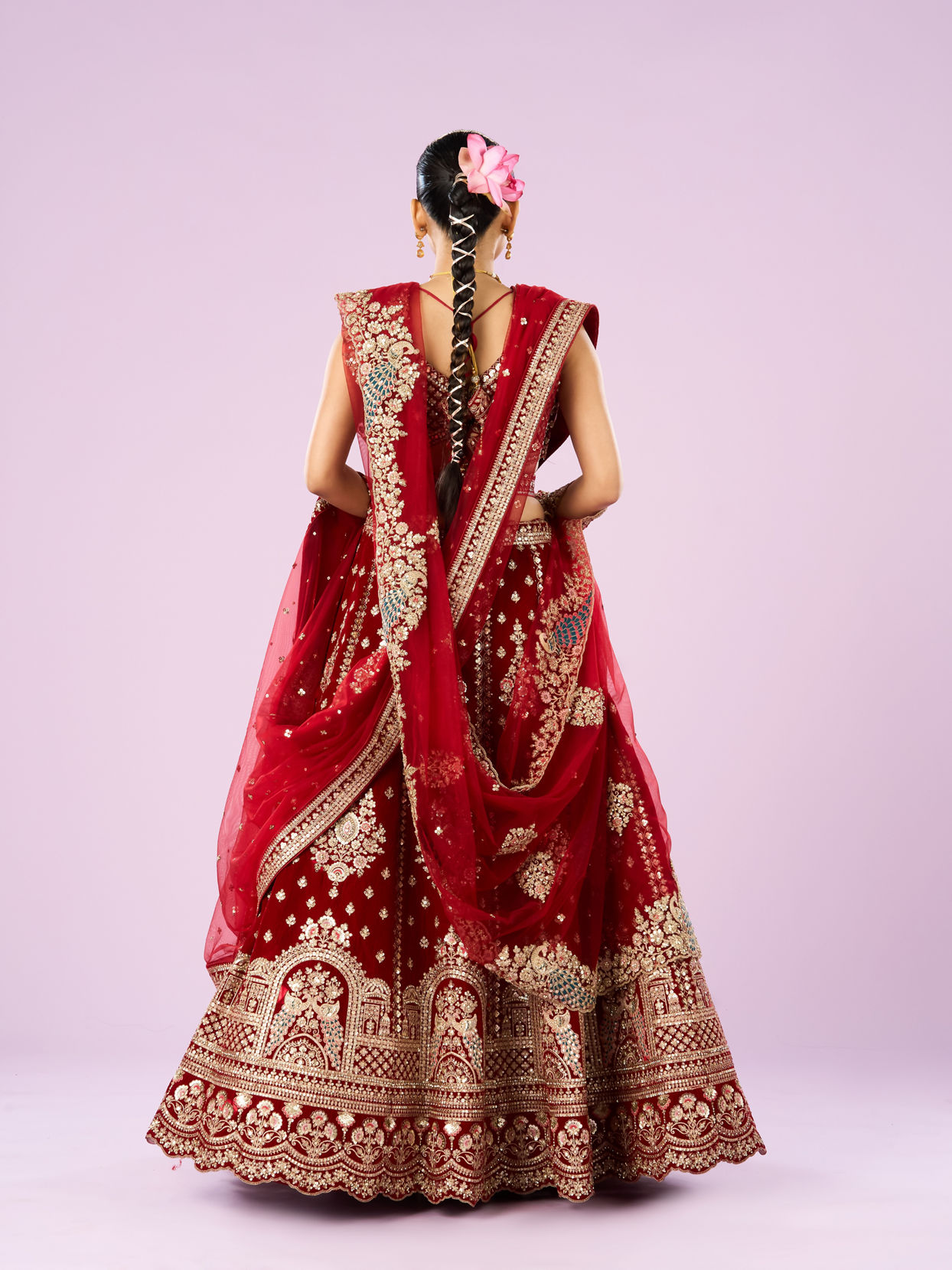 Mohey Women Royal Pink Velvet Bridal Lehenga