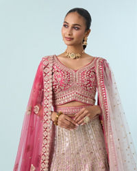 Mohey Women Dusty Pink Velvet Bridal Lehenga