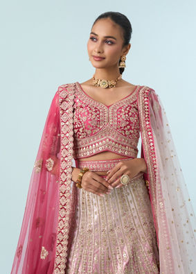 Mohey Women Dusty Pink Velvet Bridal Lehenga