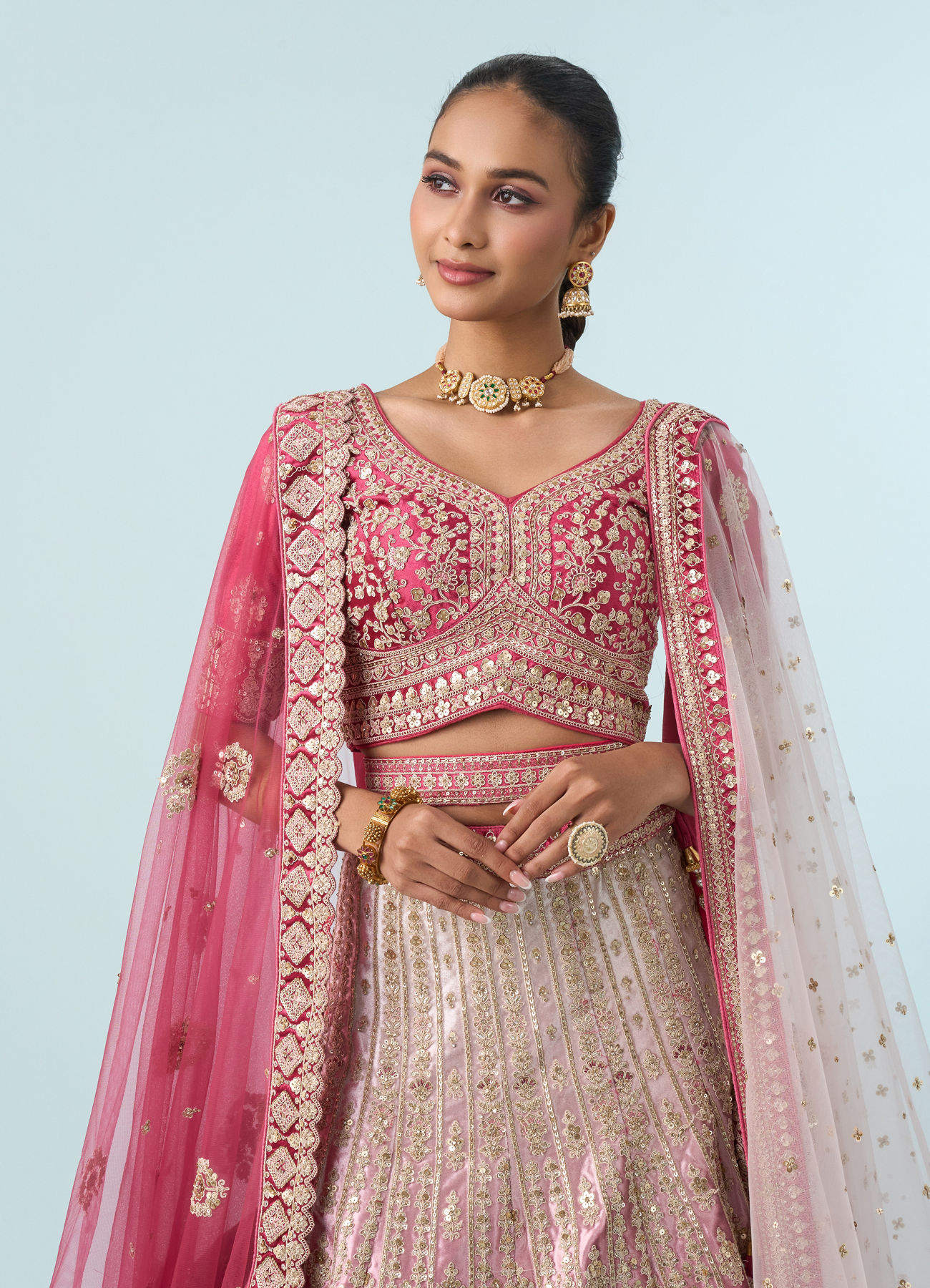 Mohey Women Dusty Pink Velvet Bridal Lehenga