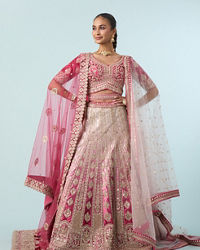 Mohey Women Dusty Pink Velvet Bridal Lehenga