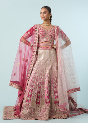 Mohey Women Dusty Pink Velvet Bridal Lehenga