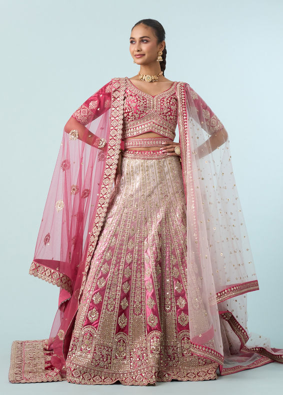 Mohey Women Dusty Pink Velvet Bridal Lehenga